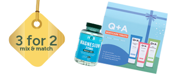 3 for 2. Mix and match. Holland & Barrett Magnesium 375mg. Q+A Bodycare Treats