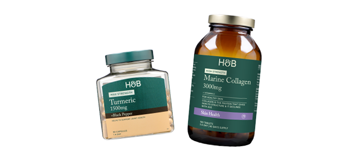 H&B Turmeric 1500mg + Black Pepper 90 Capsules* H&B Marine Collagen with Vitamin C 180 Tablets*